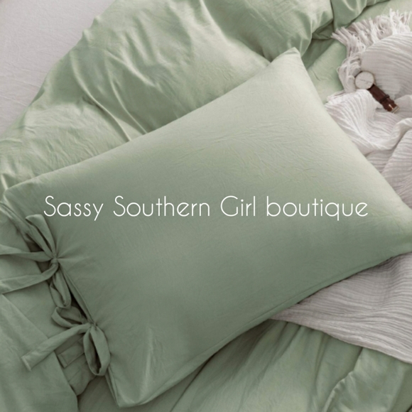 🆕⭐ Softest ever Boho sage green bowtie duvet cover set - Picture 4 of 8